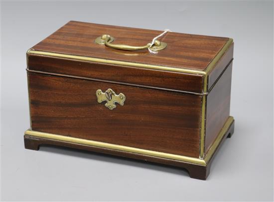 A Georgian mahogany and brass bound tea caddy length 28cm